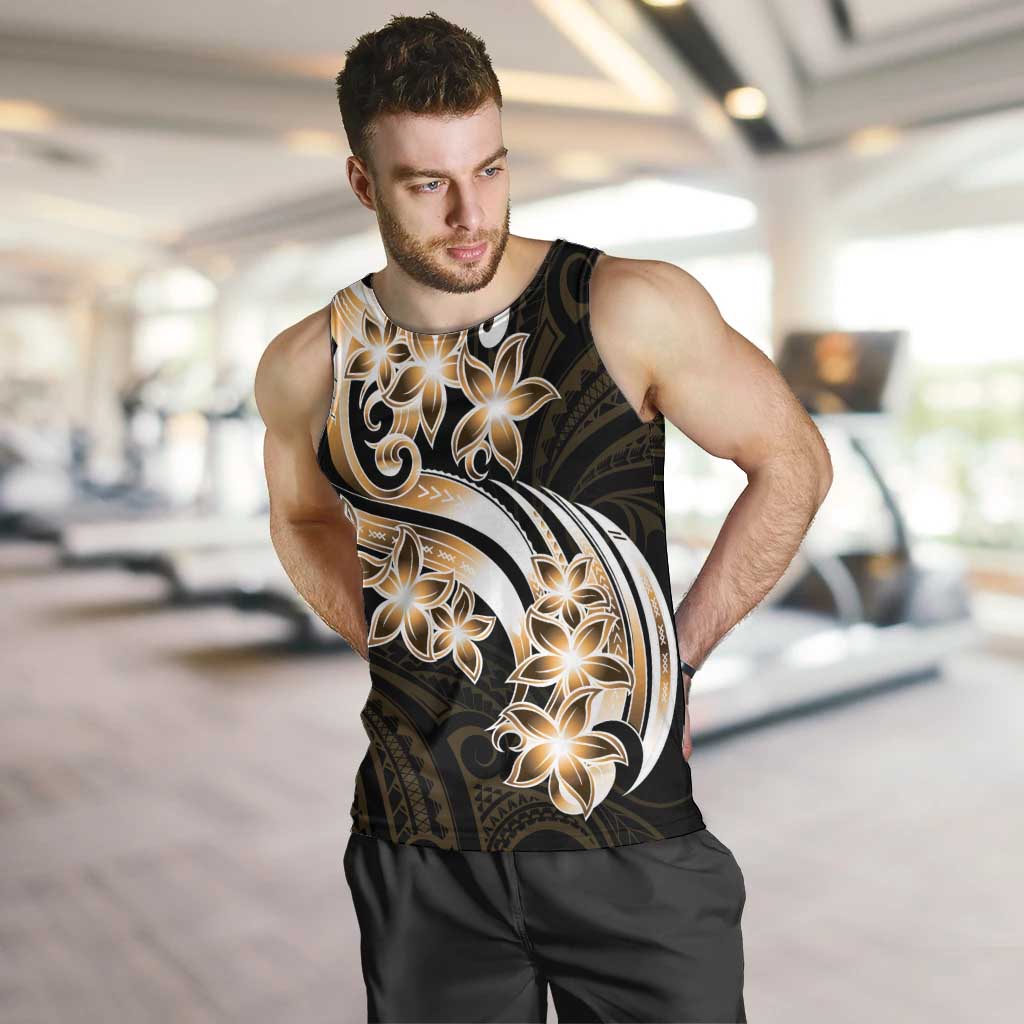 Plumeria Tribal Tattoo Men Tank Top Gold Polynesian Pattern