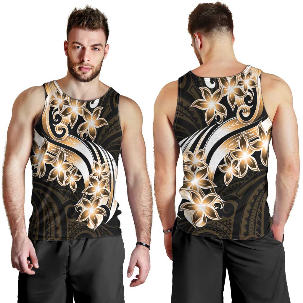 Plumeria Tribal Tattoo Men Tank Top Gold Polynesian Pattern LT9 - Polynesian Pride
