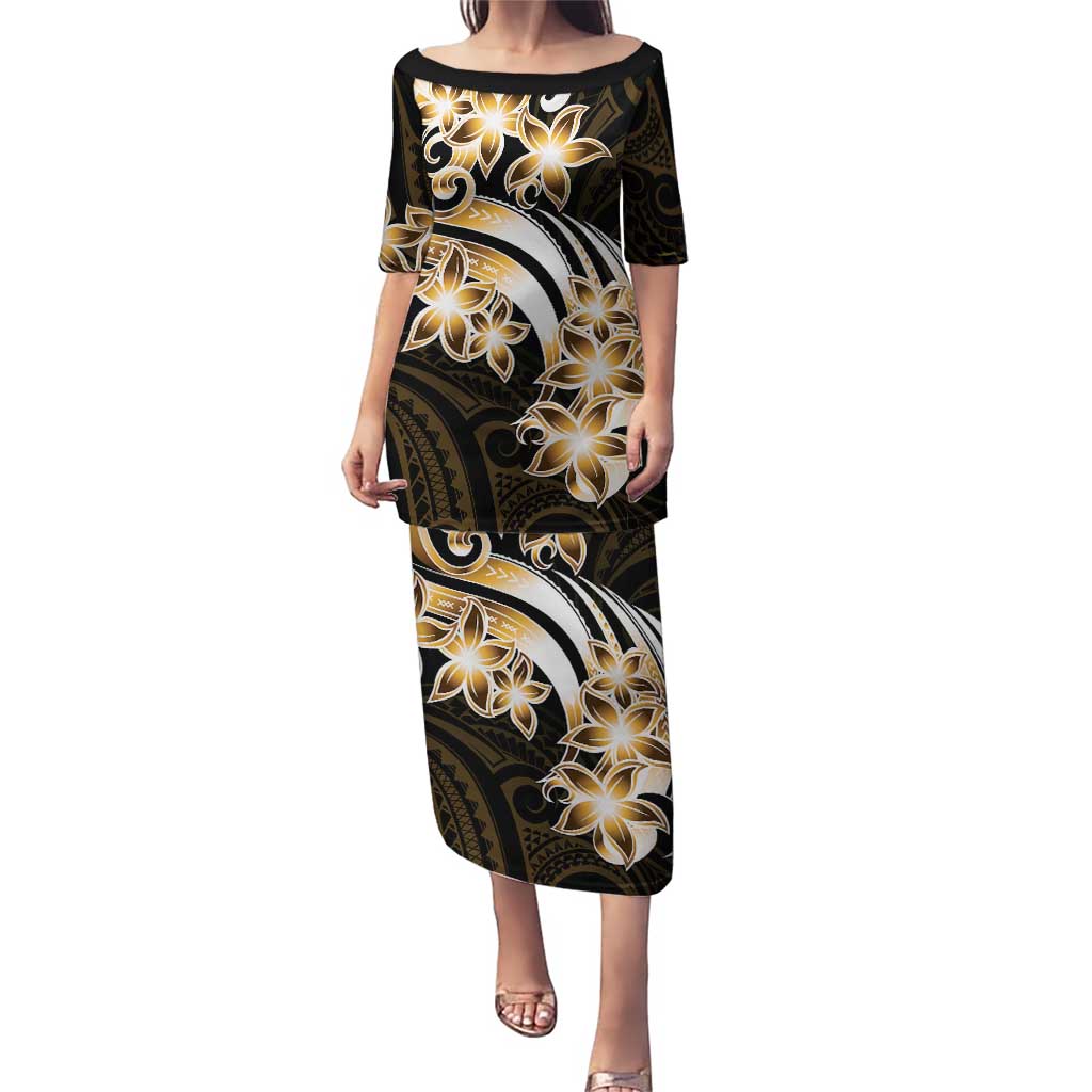Plumeria Tribal Tattoo Puletasi Gold Polynesian Pattern LT9 Long Dress Gold - Polynesian Pride