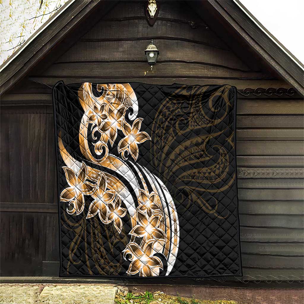 Plumeria Tribal Tattoo Quilt Gold Polynesian Pattern
