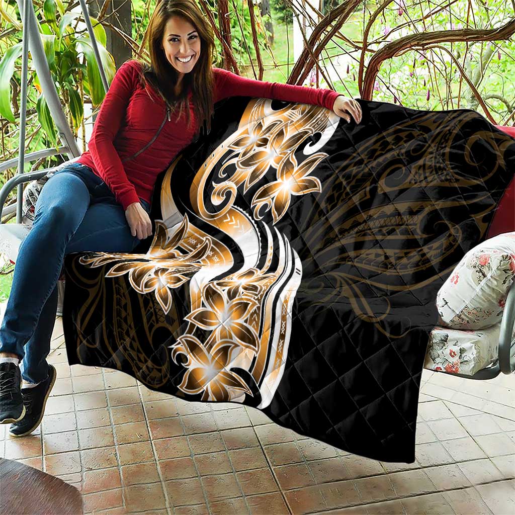 Plumeria Tribal Tattoo Quilt Gold Polynesian Pattern