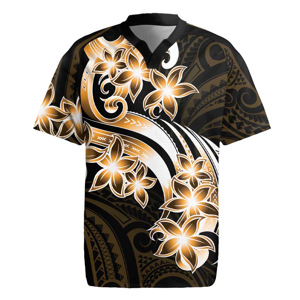 Plumeria Tribal Tattoo Rugby Jersey Gold Polynesian Pattern