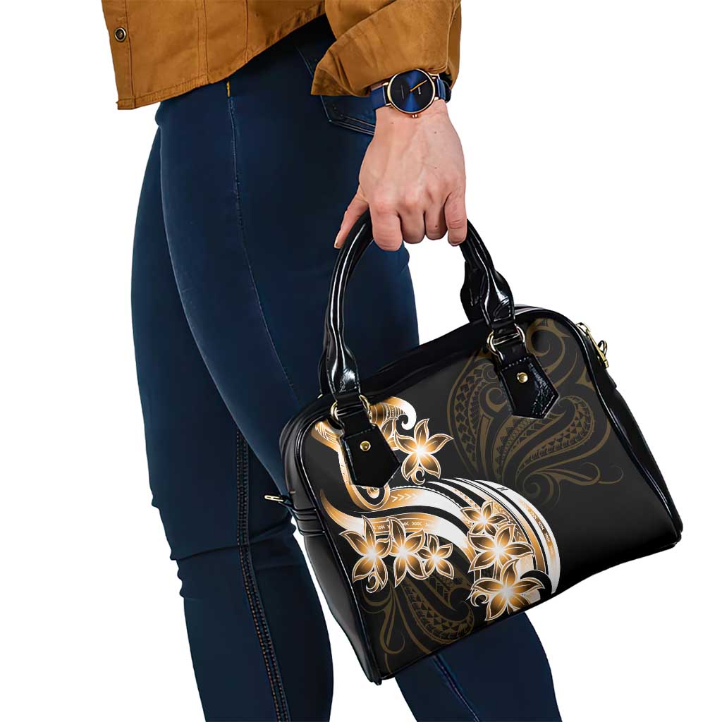 Plumeria Tribal Tattoo Shoulder Handbag Gold Polynesian Pattern