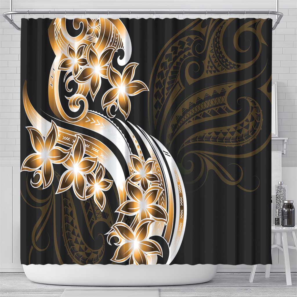Plumeria Tribal Tattoo Shower Curtain Gold Polynesian Pattern