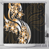 Plumeria Tribal Tattoo Shower Curtain Gold Polynesian Pattern
