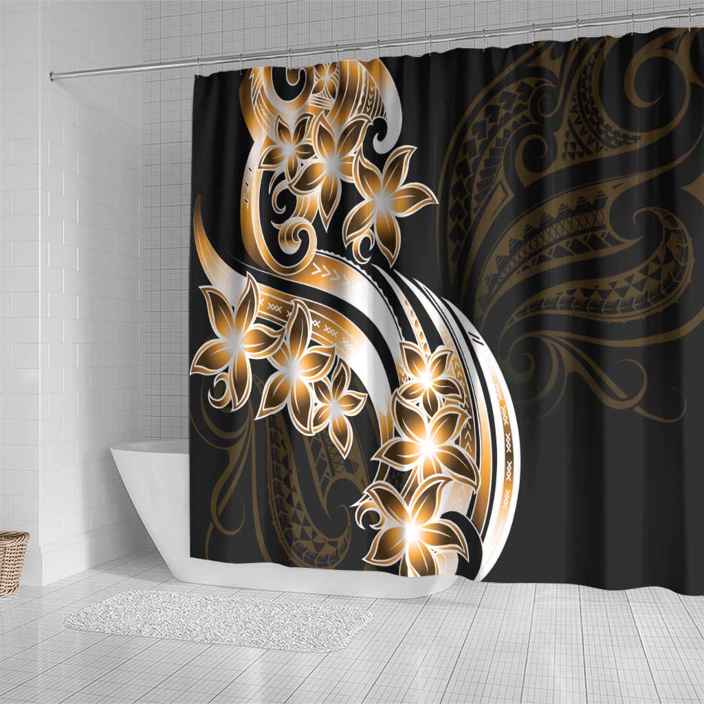 Plumeria Tribal Tattoo Shower Curtain Gold Polynesian Pattern