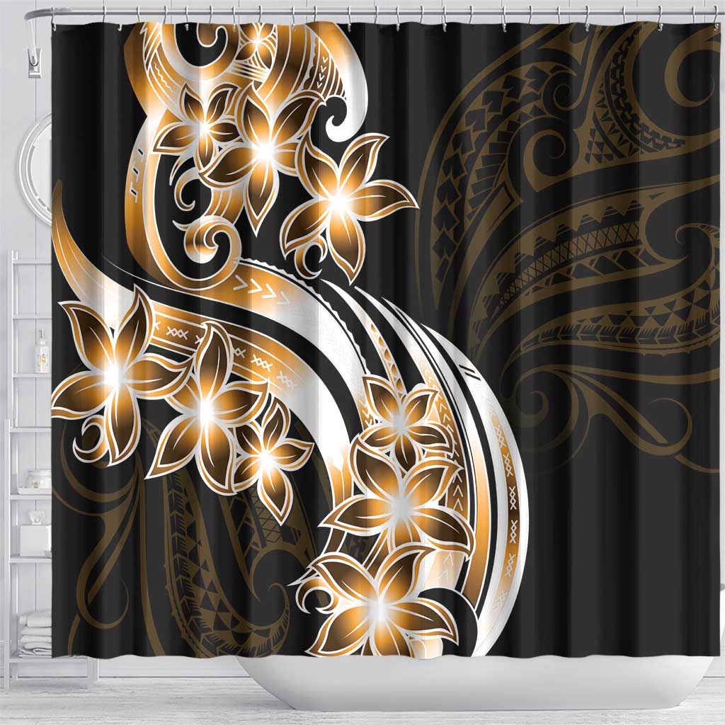 Plumeria Tribal Tattoo Shower Curtain Gold Polynesian Pattern
