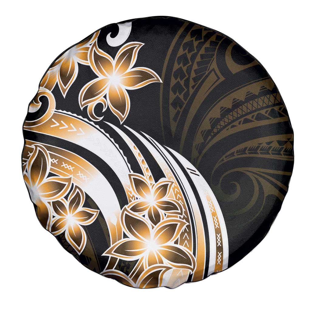 Plumeria Tribal Tattoo Spare Tire Cover Gold Polynesian Pattern LT9 - Polynesian Pride
