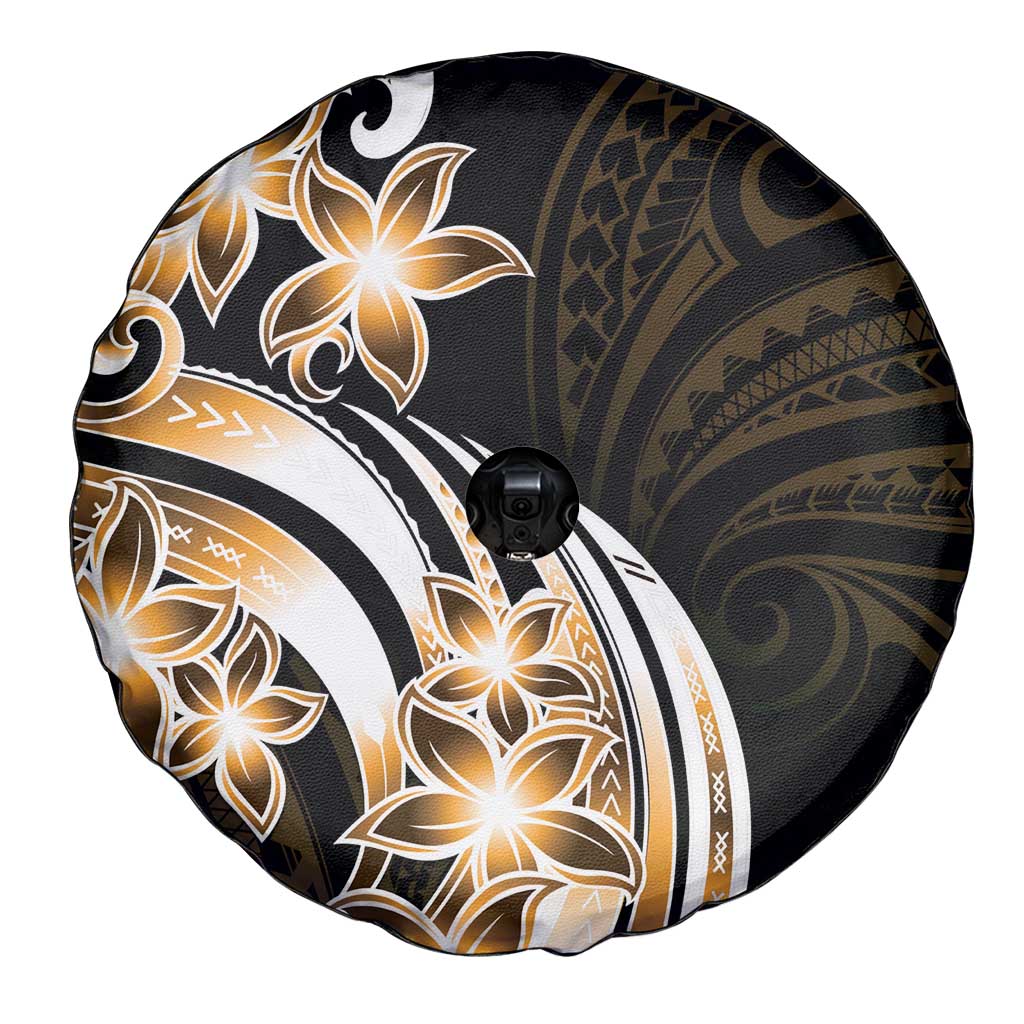Plumeria Tribal Tattoo Spare Tire Cover Gold Polynesian Pattern LT9 - Polynesian Pride