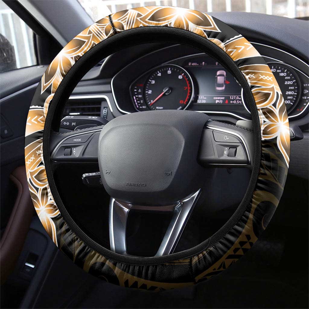 Plumeria Tribal Tattoo Steering Wheel Cover Gold Polynesian Pattern LT9 - Polynesian Pride
