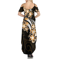 Plumeria Tribal Tattoo Summer Maxi Dress Gold Polynesian Pattern LT9 - Polynesian Pride