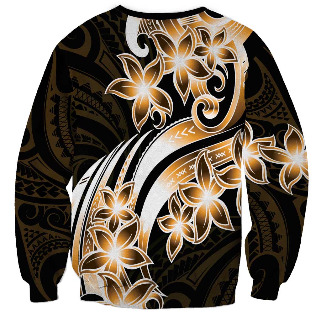 Plumeria Tribal Tattoo Sweatshirt Gold Polynesian Pattern