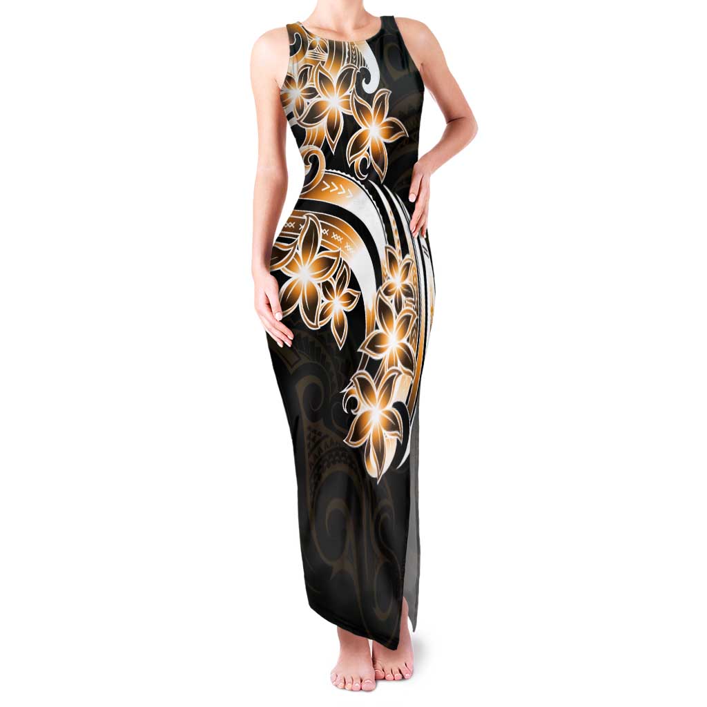 Plumeria Tribal Tattoo Tank Maxi Dress Gold Polynesian Pattern LT9 Women Gold - Polynesian Pride