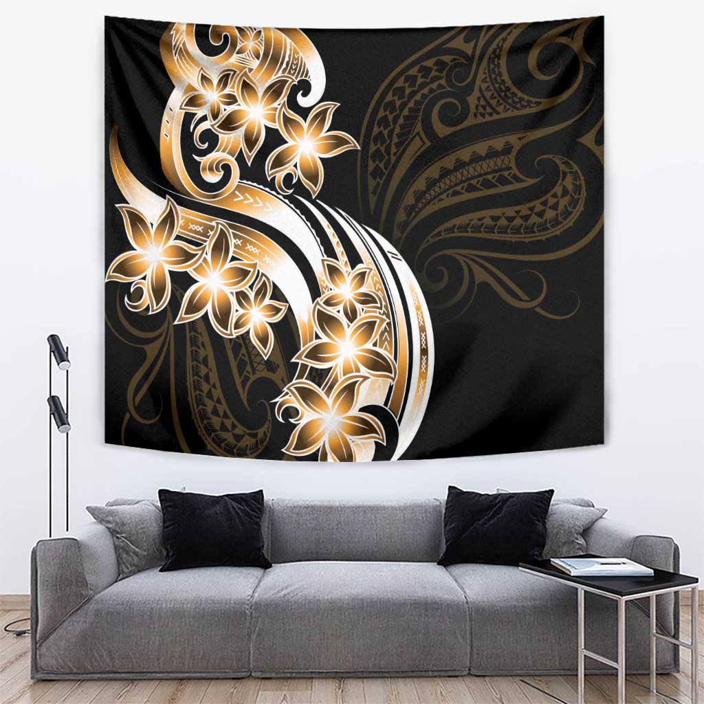 Plumeria Tribal Tattoo Tapestry Gold Polynesian Pattern