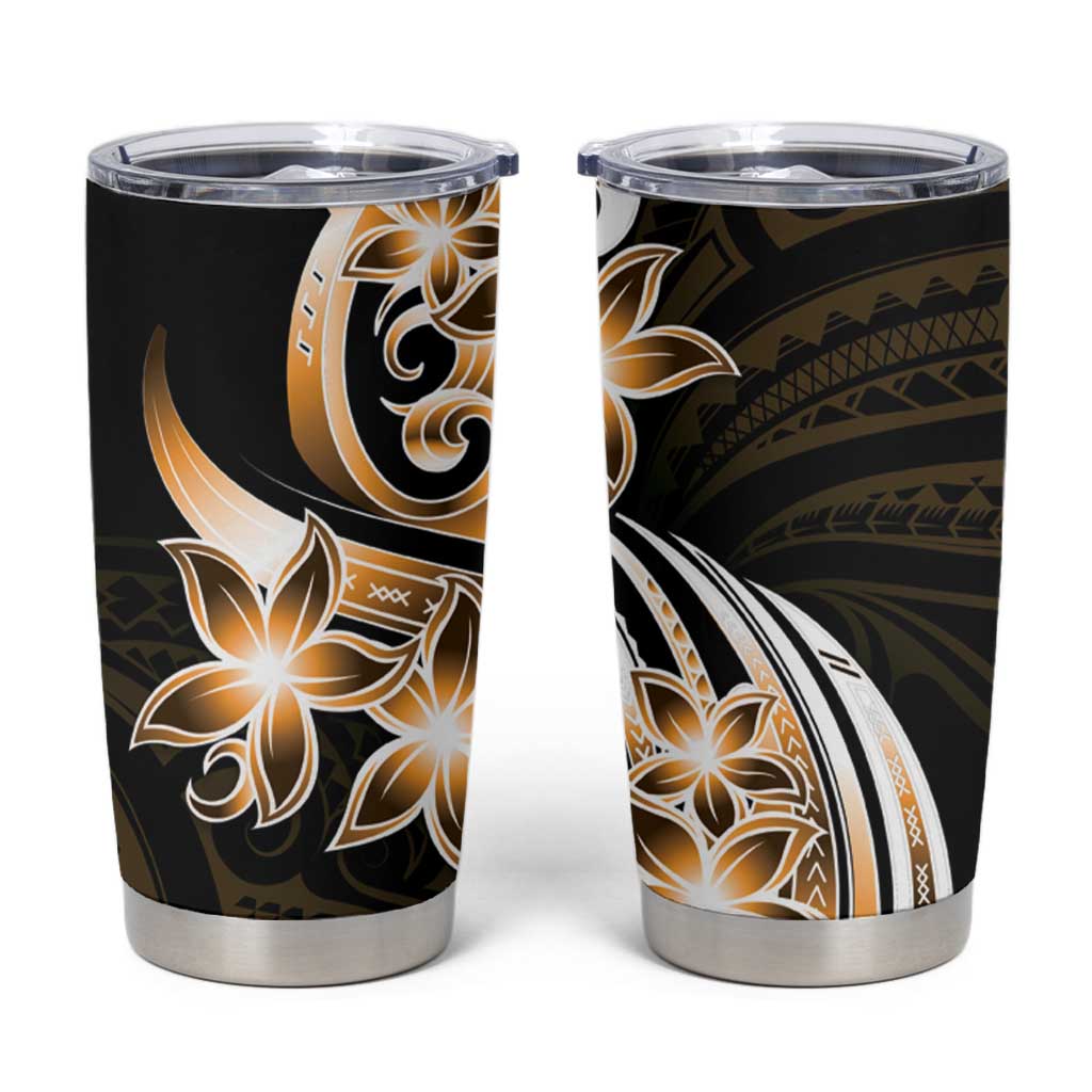 Plumeria Tribal Tattoo Tumbler Cup Gold Polynesian Pattern