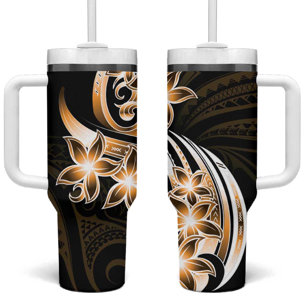 Plumeria Tribal Tattoo Tumbler With Handle Gold Polynesian Pattern LT9 One Size: 40 oz Gold - Polynesian Pride