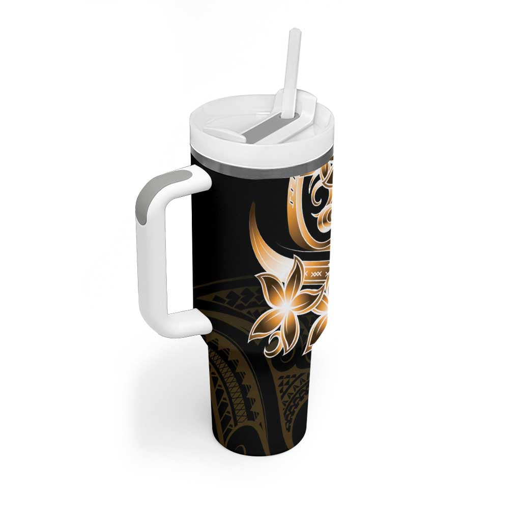 Plumeria Tribal Tattoo Tumbler With Handle Gold Polynesian Pattern LT9 - Polynesian Pride