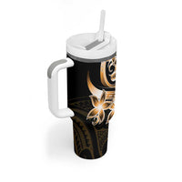 Plumeria Tribal Tattoo Tumbler With Handle Gold Polynesian Pattern LT9 - Polynesian Pride