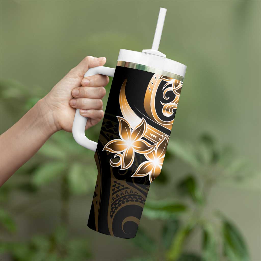 Plumeria Tribal Tattoo Tumbler With Handle Gold Polynesian Pattern LT9 - Polynesian Pride