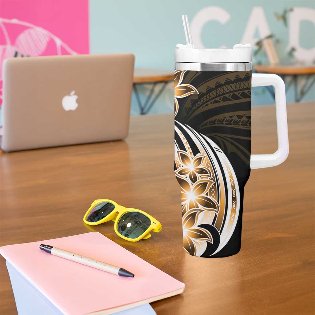 Plumeria Tribal Tattoo Tumbler With Handle Gold Polynesian Pattern LT9 - Polynesian Pride