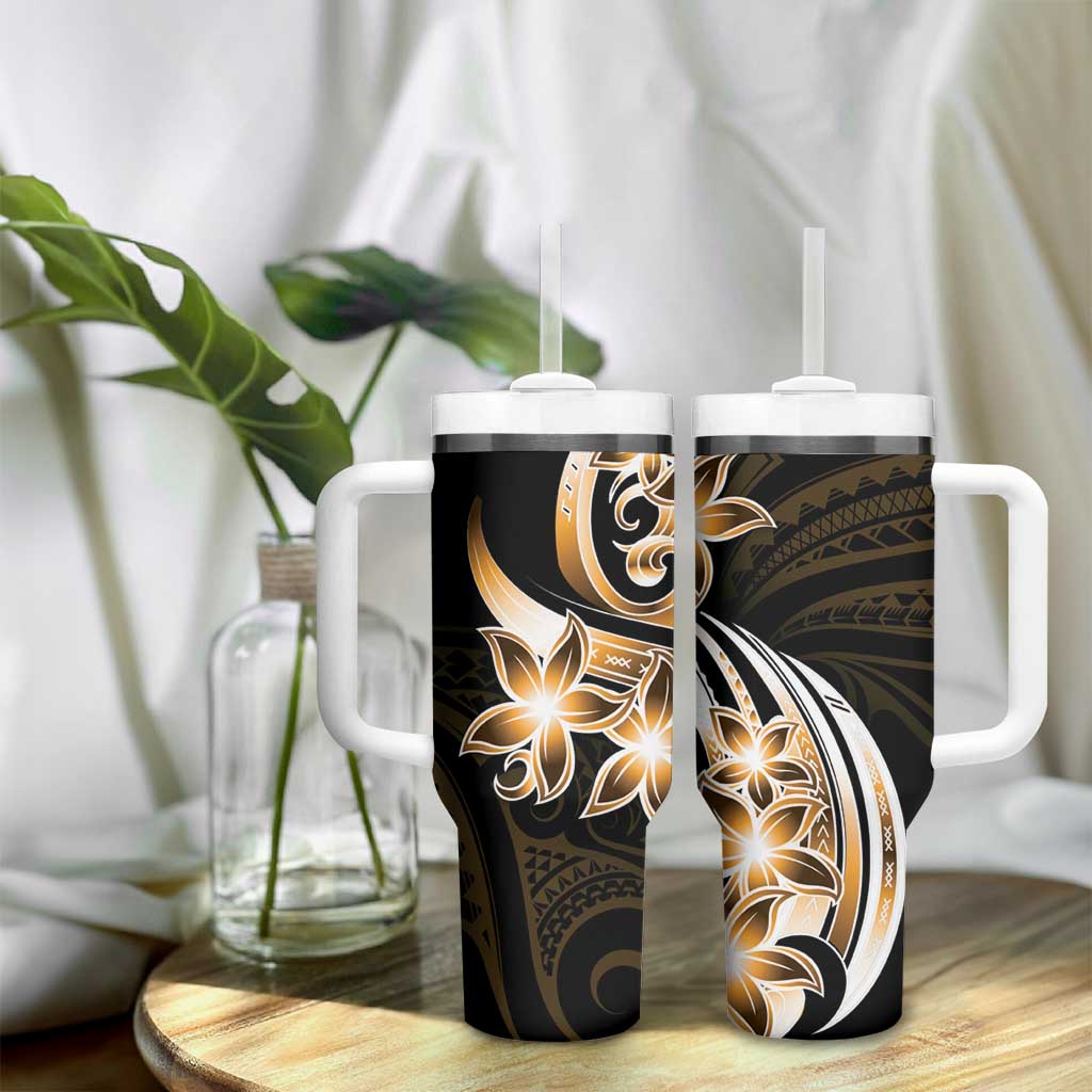 Plumeria Tribal Tattoo Tumbler With Handle Gold Polynesian Pattern LT9 - Polynesian Pride