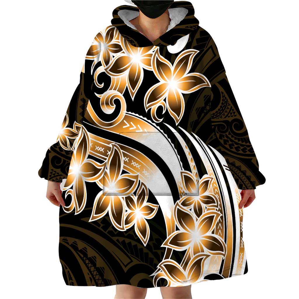 Plumeria Tribal Tattoo Wearable Blanket Hoodie Gold Polynesian Pattern LT9 - Polynesian Pride