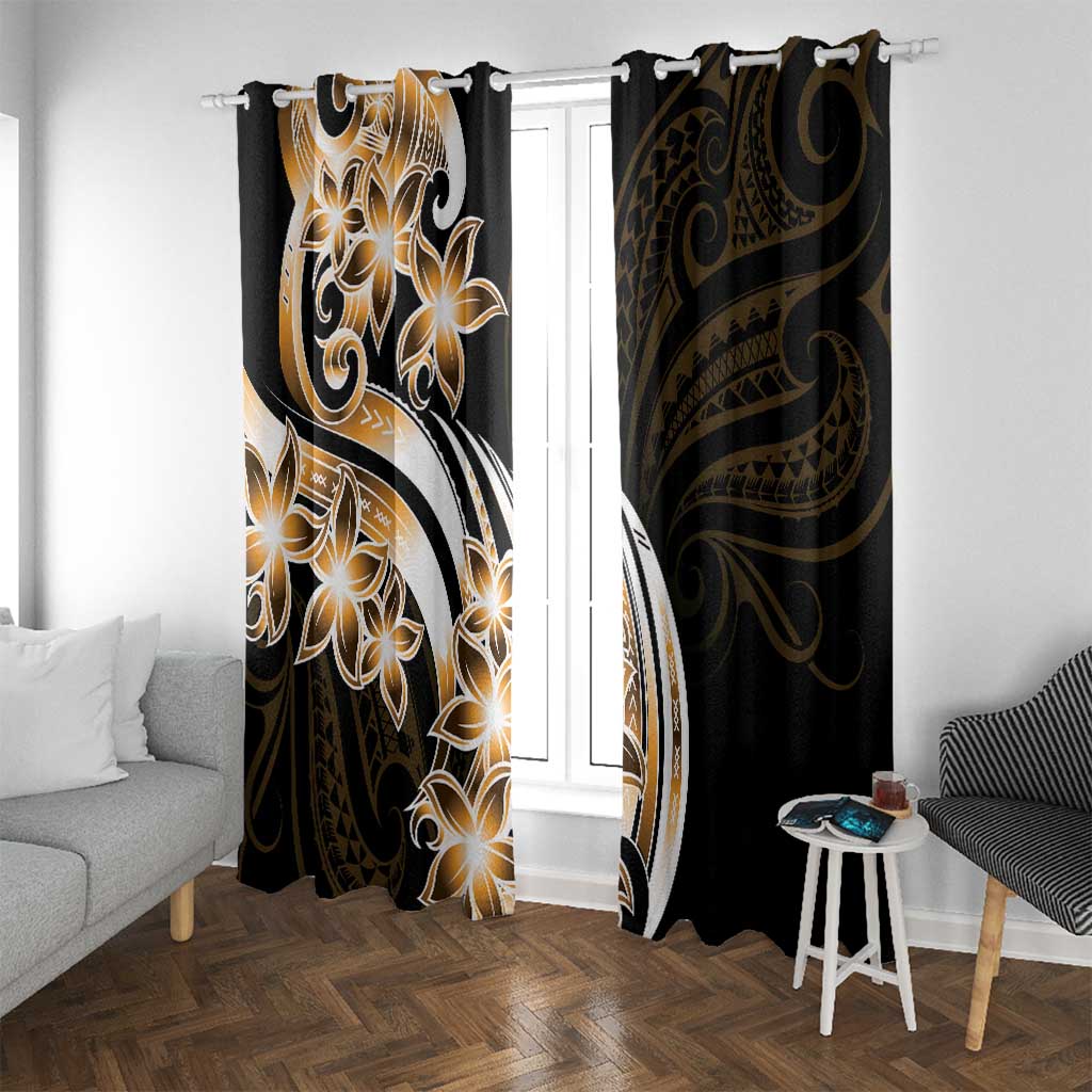 Plumeria Tribal Tattoo Window Curtain Gold Polynesian Pattern LT9 With Grommets Gold - Polynesian Pride