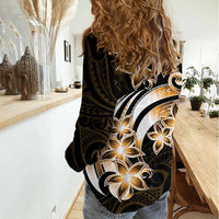 Plumeria Tribal Tattoo Women Casual Shirt Gold Polynesian Pattern