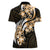 Plumeria Tribal Tattoo Women Polo Shirt Gold Polynesian Pattern