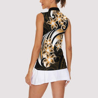 Plumeria Tribal Tattoo Women Sleeveless Polo Shirt Gold Polynesian Pattern