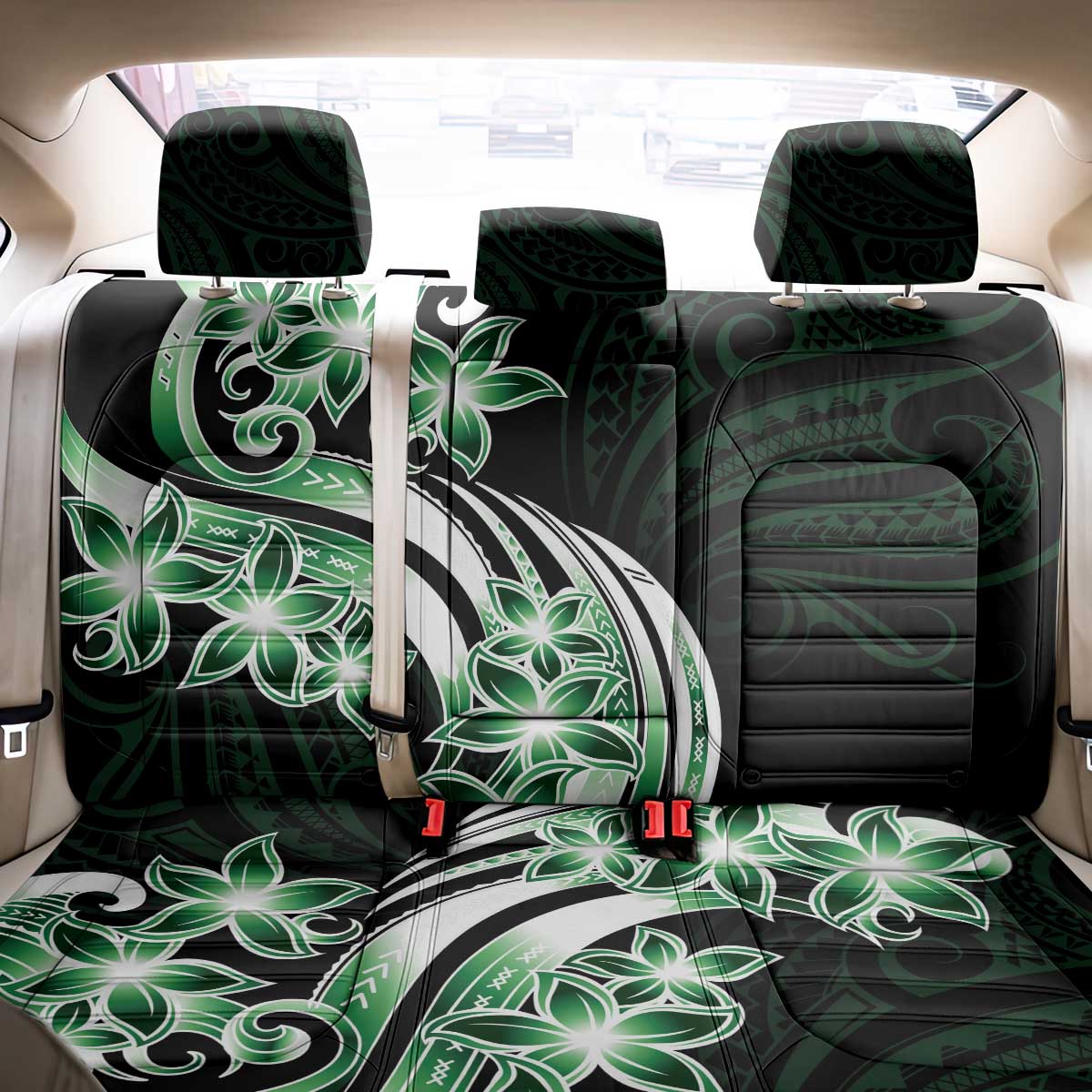Plumeria Tribal Tattoo Back Car Seat Cover Green Polynesian Pattern LT9 - Polynesian Pride