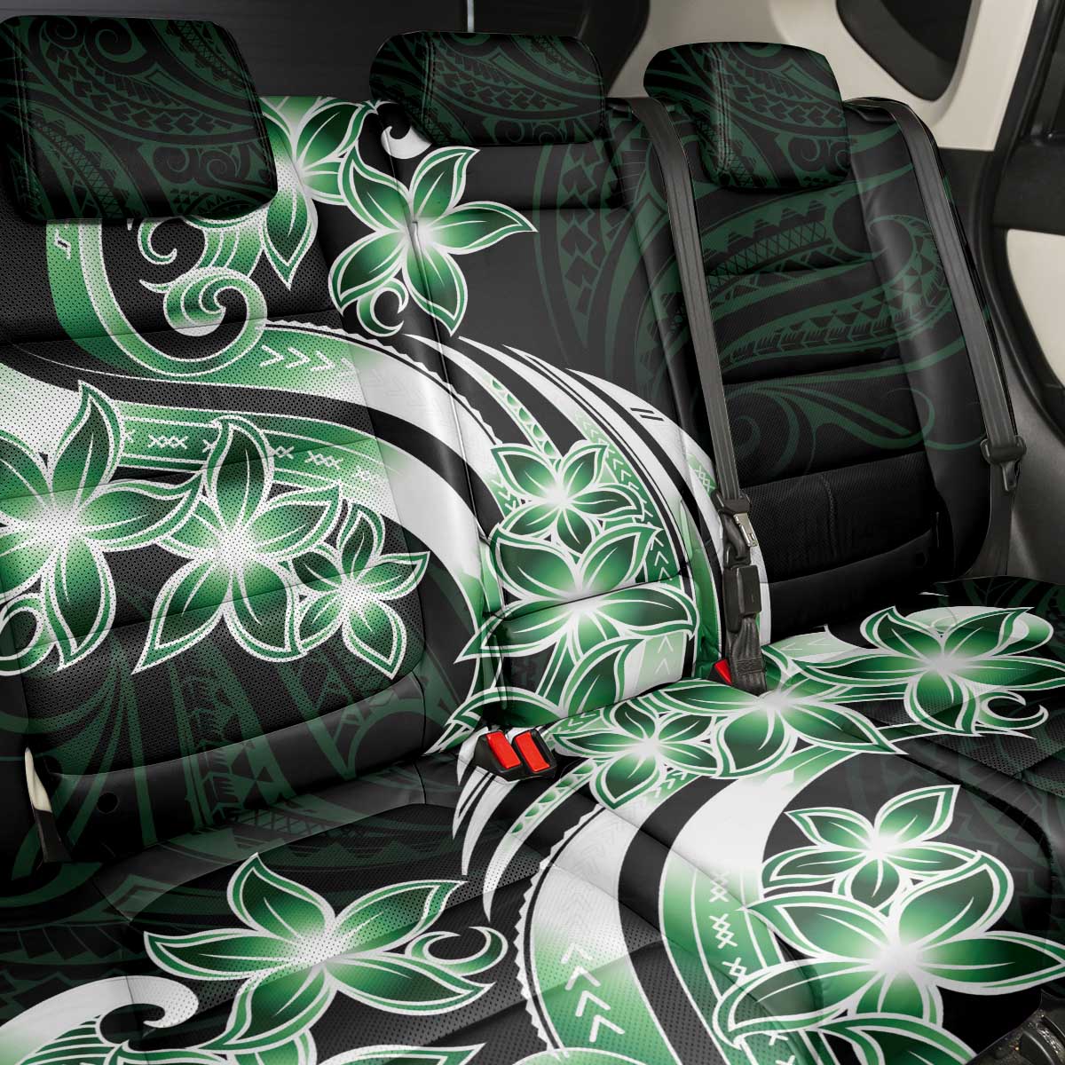 Plumeria Tribal Tattoo Back Car Seat Cover Green Polynesian Pattern LT9 - Polynesian Pride