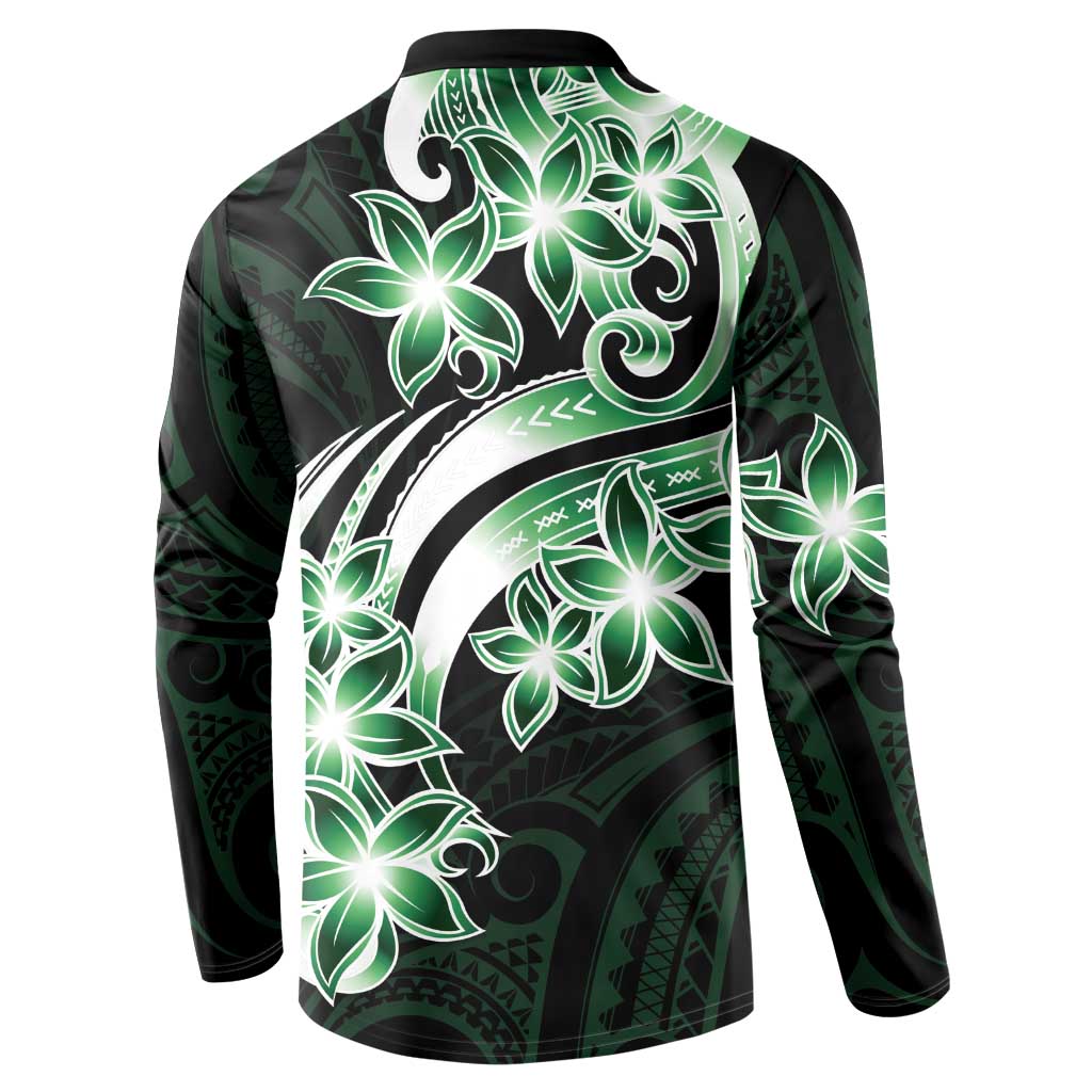 Plumeria Tribal Tattoo Button Sweatshirt Green Polynesian Pattern LT9 - Polynesian Pride