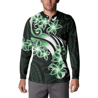 Plumeria Tribal Tattoo Button Sweatshirt Green Polynesian Pattern LT9 - Polynesian Pride