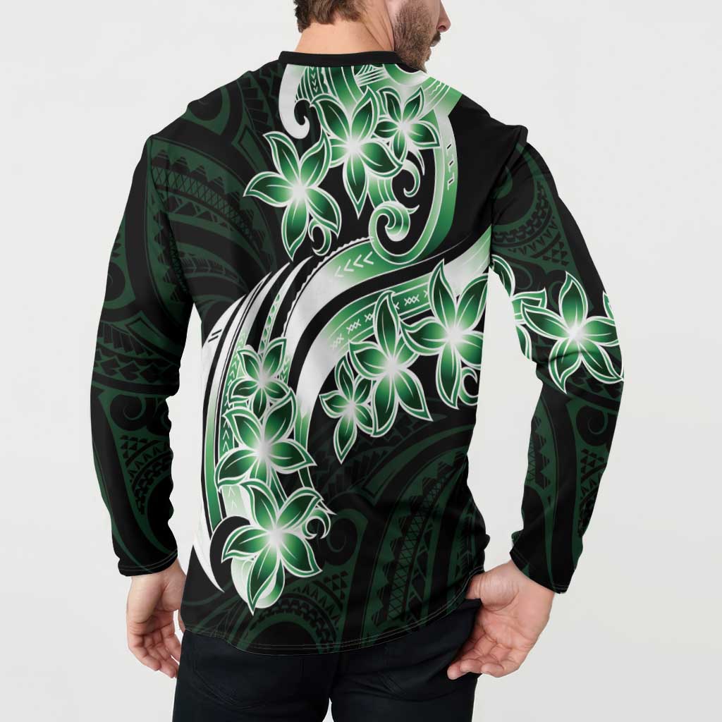 Plumeria Tribal Tattoo Button Sweatshirt Green Polynesian Pattern LT9 - Polynesian Pride