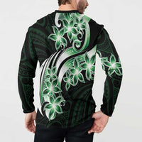 Plumeria Tribal Tattoo Button Sweatshirt Green Polynesian Pattern LT9 - Polynesian Pride