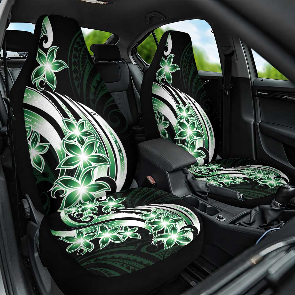 Plumeria Tribal Tattoo Car Seat Cover Green Polynesian Pattern