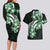 Plumeria Tribal Tattoo Couples Matching Long Sleeve Bodycon Dress and Hawaiian Shirt Green Polynesian Pattern