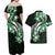 Plumeria Tribal Tattoo Couples Matching Off Shoulder Maxi Dress and Hawaiian Shirt Green Polynesian Pattern