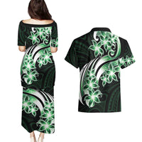 Plumeria Tribal Tattoo Couples Matching Puletasi and Hawaiian Shirt Green Polynesian Pattern LT9 - Polynesian Pride