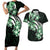 Plumeria Tribal Tattoo Couples Matching Short Sleeve Bodycon Dress and Hawaiian Shirt Green Polynesian Pattern