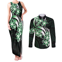 Plumeria Tribal Tattoo Couples Matching Tank Maxi Dress and Long Sleeve Button Shirt Green Polynesian Pattern LT9 Green - Polynesian Pride
