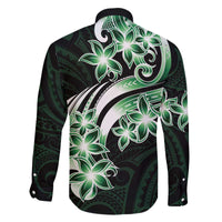 Plumeria Tribal Tattoo Family Matching Off The Shoulder Long Sleeve Dress and Hawaiian Shirt Green Polynesian Pattern