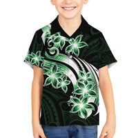 Plumeria Tribal Tattoo Family Matching Off Shoulder Short Dress and Hawaiian Shirt Green Polynesian Pattern