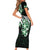 Plumeria Tribal Tattoo Family Matching Short Sleeve Bodycon Dress and Hawaiian Shirt Green Polynesian Pattern