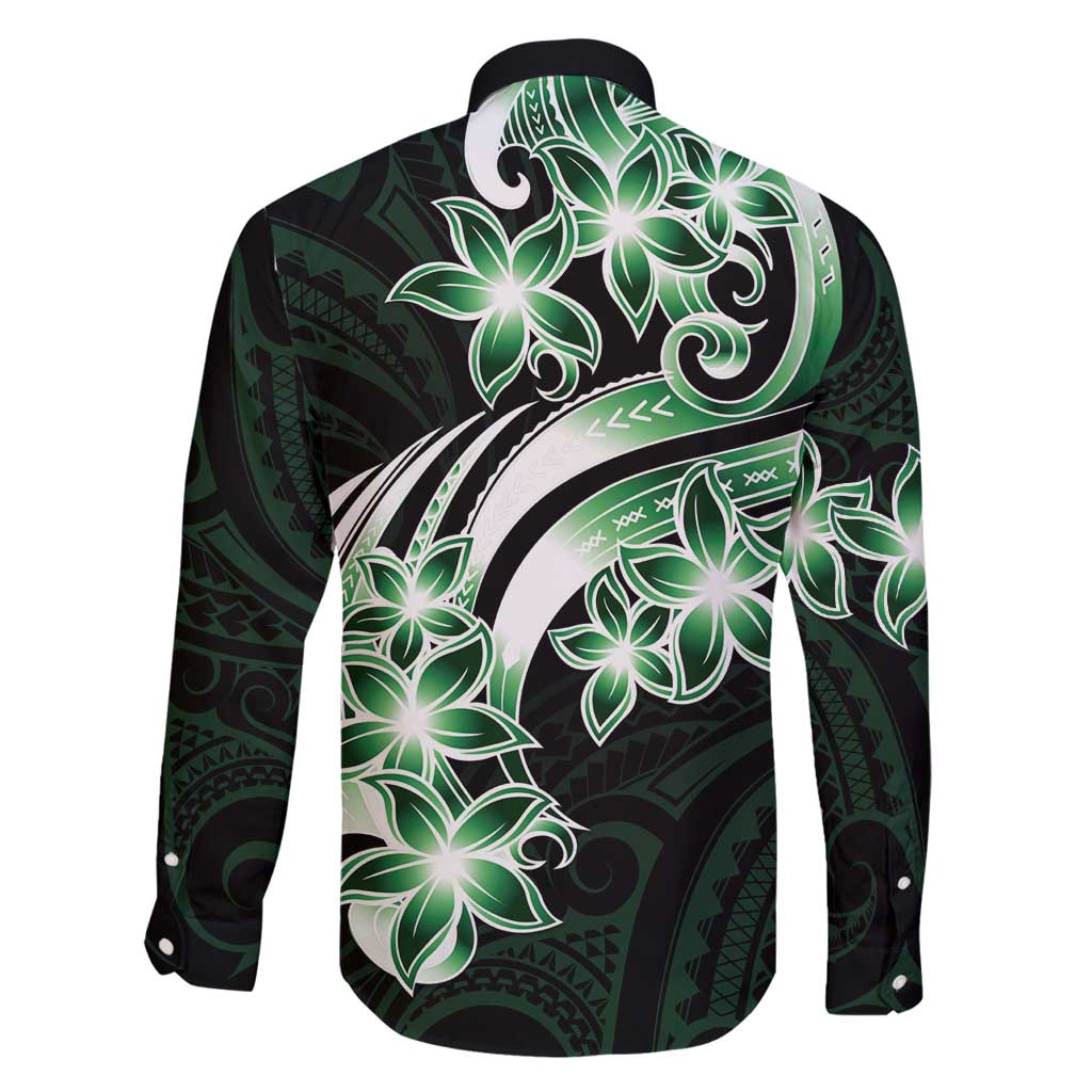Plumeria Tribal Tattoo Family Matching Tank Maxi Dress and Hawaiian Shirt Green Polynesian Pattern