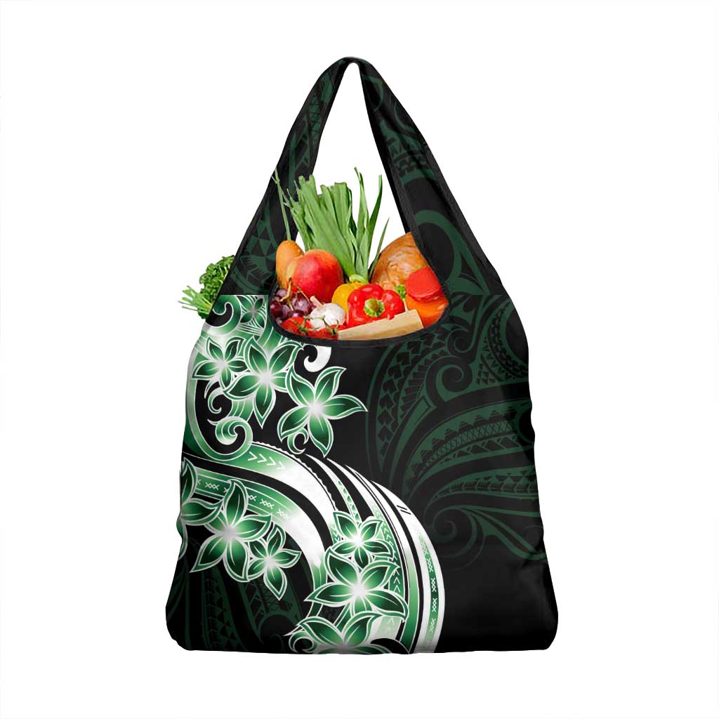 Plumeria Tribal Tattoo Grocery Bag Green Polynesian Pattern LT9 1-pack One Size Green - Polynesian Pride