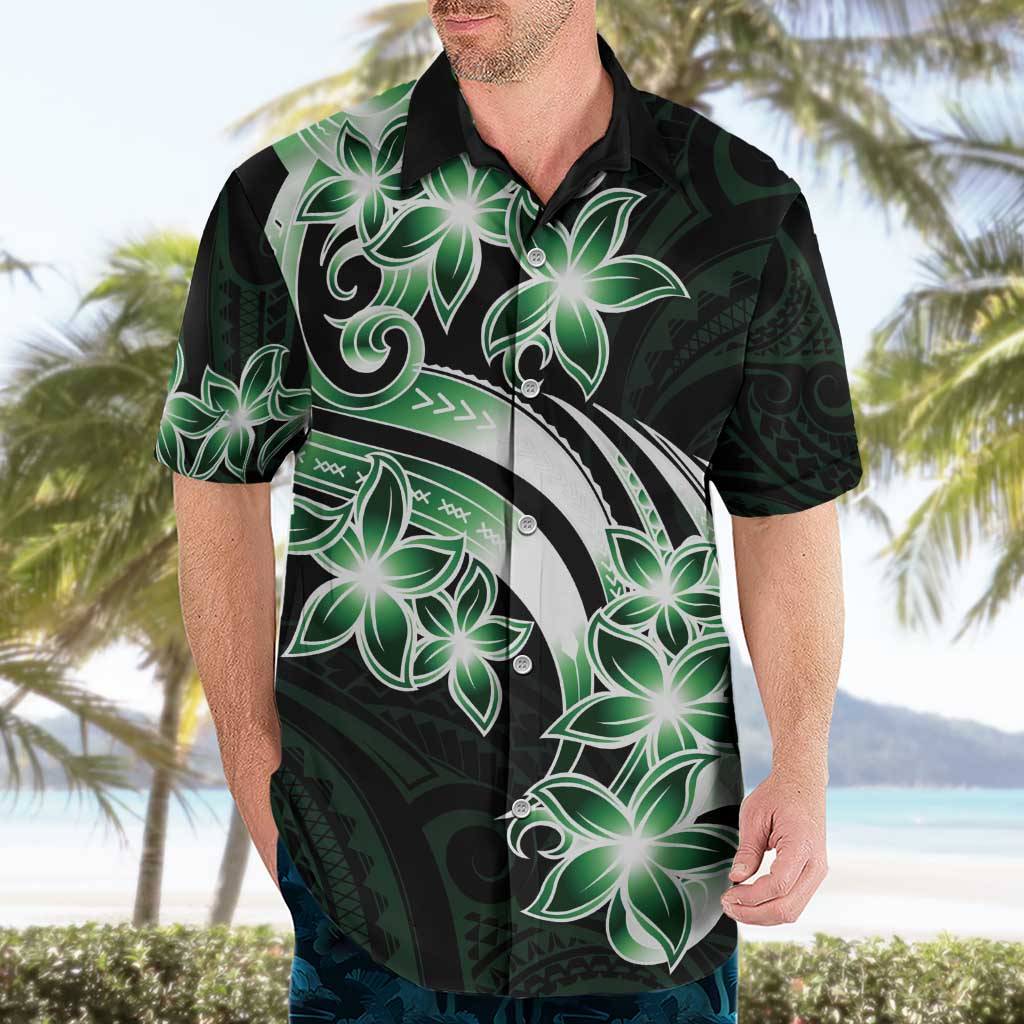 Plumeria Tribal Tattoo Hawaiian Shirt Green Polynesian Pattern LT9 - Polynesian Pride