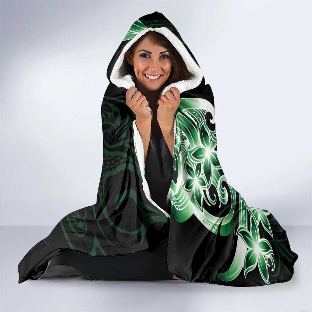 Plumeria Tribal Tattoo Hooded Blanket Green Polynesian Pattern LT9 - Polynesian Pride