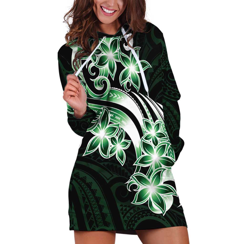 Plumeria Tribal Tattoo Hoodie Dress Green Polynesian Pattern LT9 Green - Polynesian Pride
